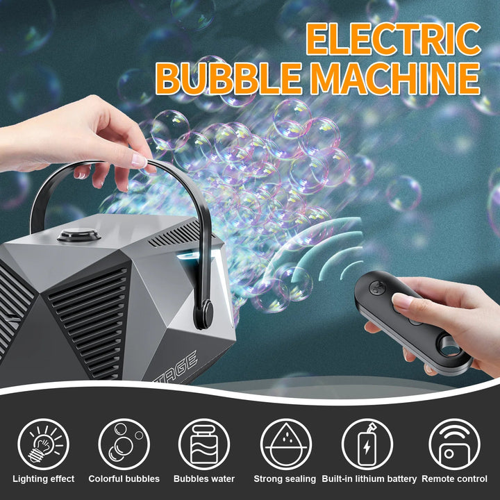 Bubble Machine With Remote Control 10 Hole Electric Automatic Bubble Blower with Lamp 